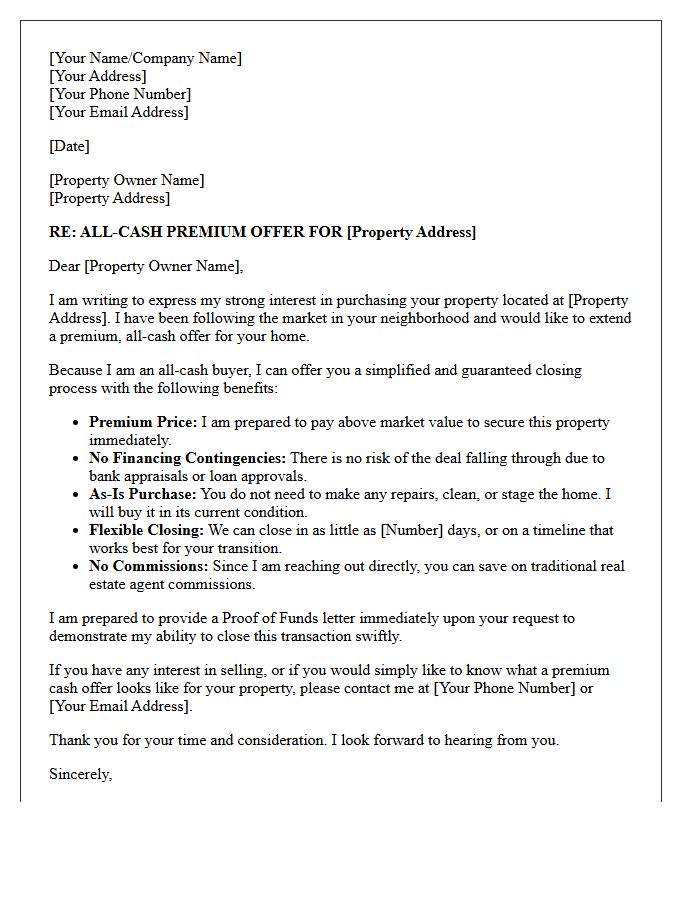 Premium Offer All-Cash Buyer Demand Letter