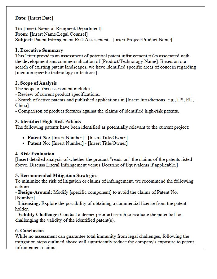 Patent Infringement Risk Assessment Letter