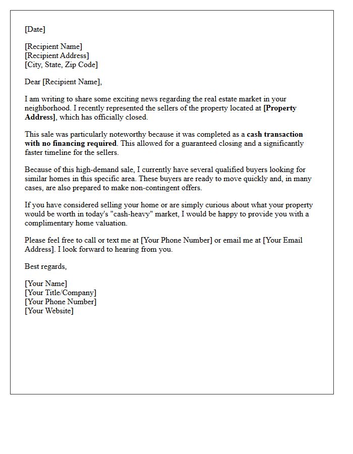 No Financing Required Just Sold Letter