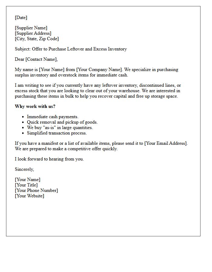 Cash Buyer Leftover Inventory Request Letter