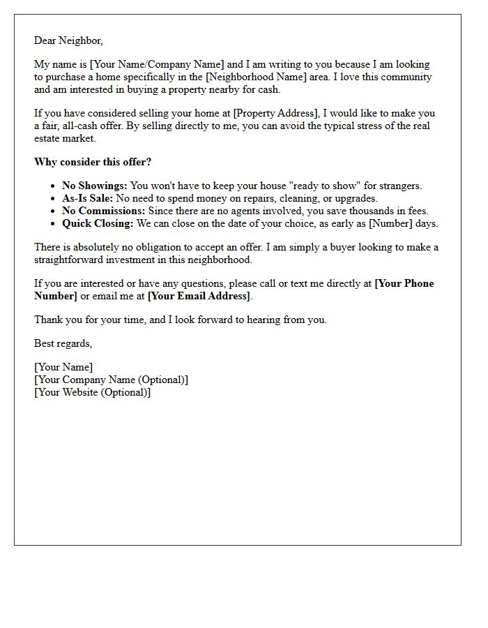 Exclusive All-Cash Neighborhood Sale Letter