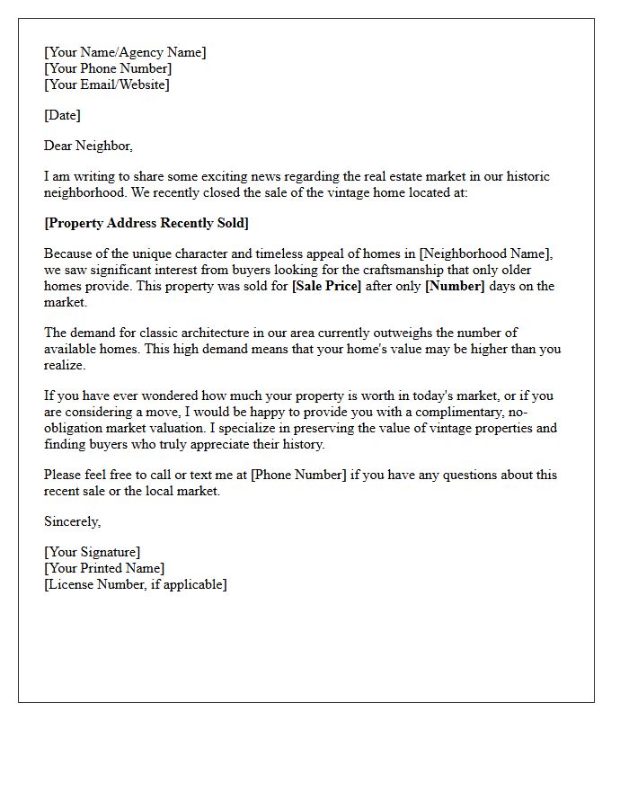 Vintage Neighborhood Just Sold Market Letter
