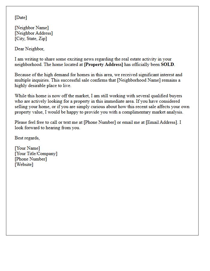 Classic Home Just Sold Update Letter