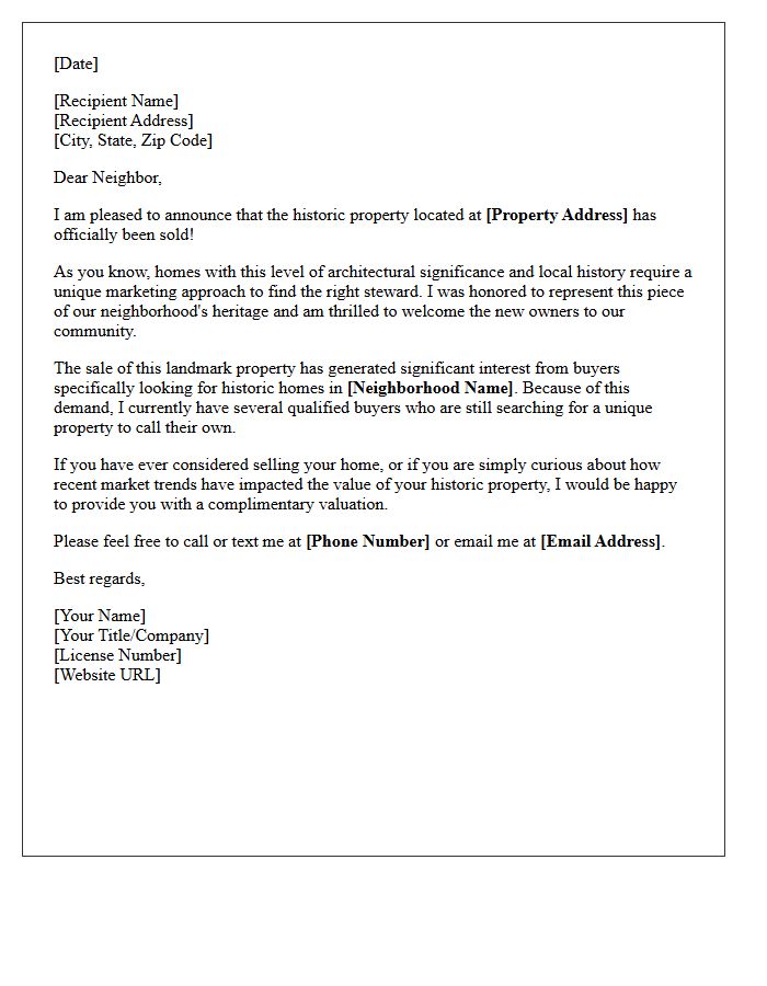 Local Historic Home Just Sold Letter