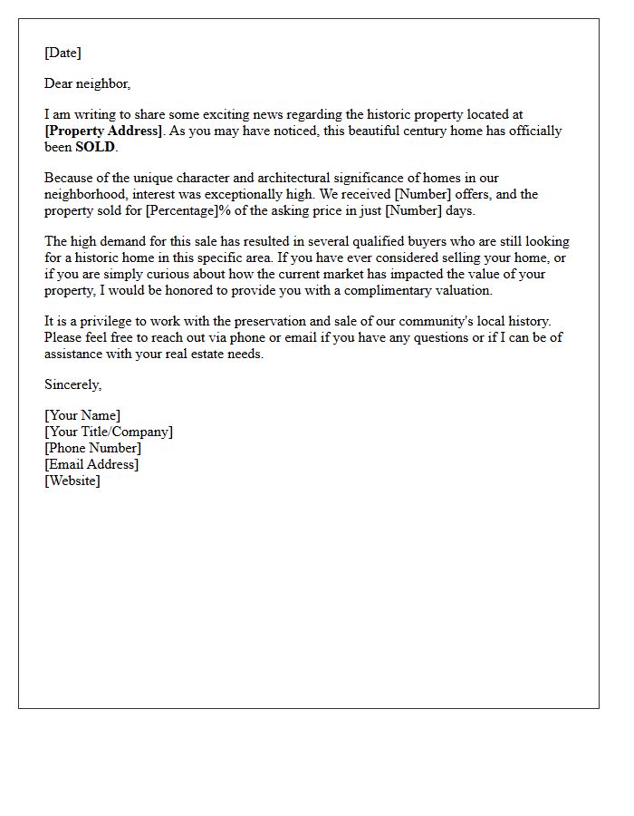 Century Home Just Sold Notification Letter