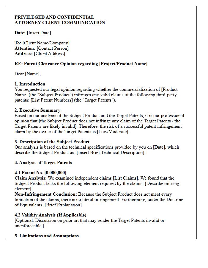 Third-Party Patent Clearance Opinion Letter