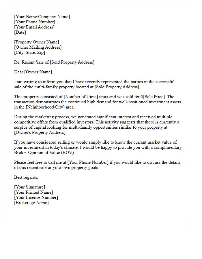 Successful Sale Multi-Family Investment Property Letter