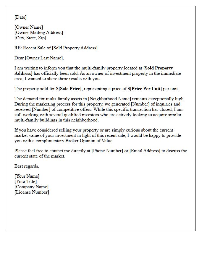 Neighborhood Multi-Family Investment Sold Letter