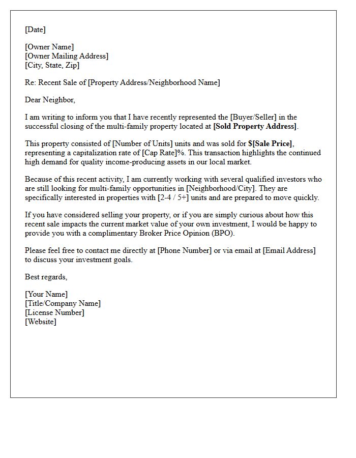 Multi-Family Income Property Just Sold Letter