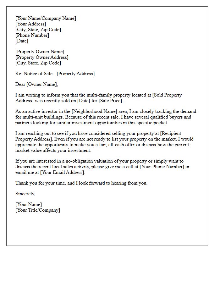 Local Multi-Family Investment Property Sold Letter
