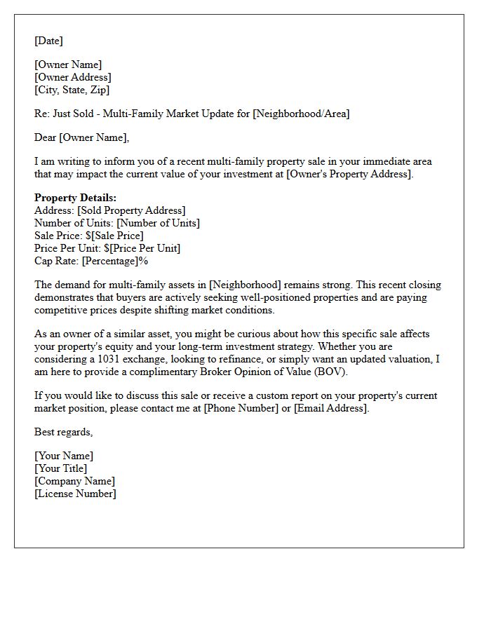Just Sold Multi-Family Asset Market Update Letter