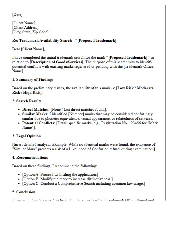 Initial Trademark Search Opinion Letter