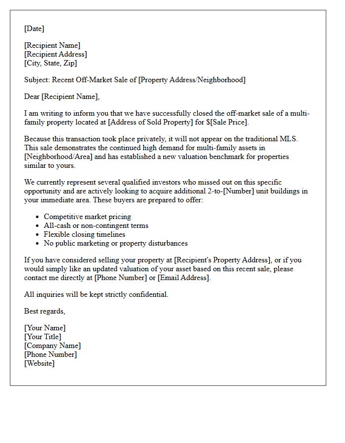 Off-Market Multi-Family Investment Sold Letter