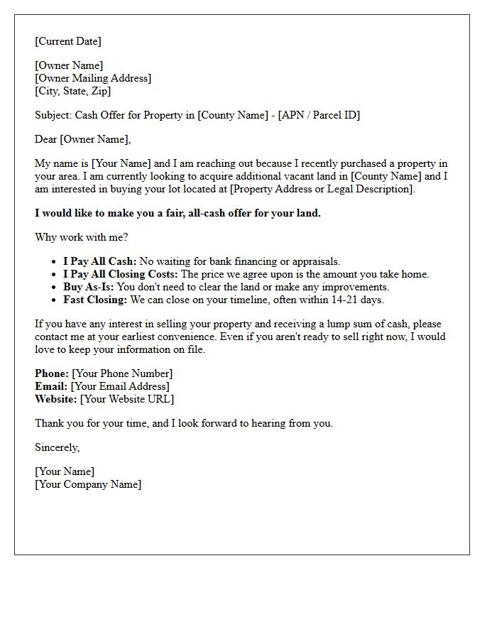 Just Sold All Cash Offer Vacant Land Lot Letter