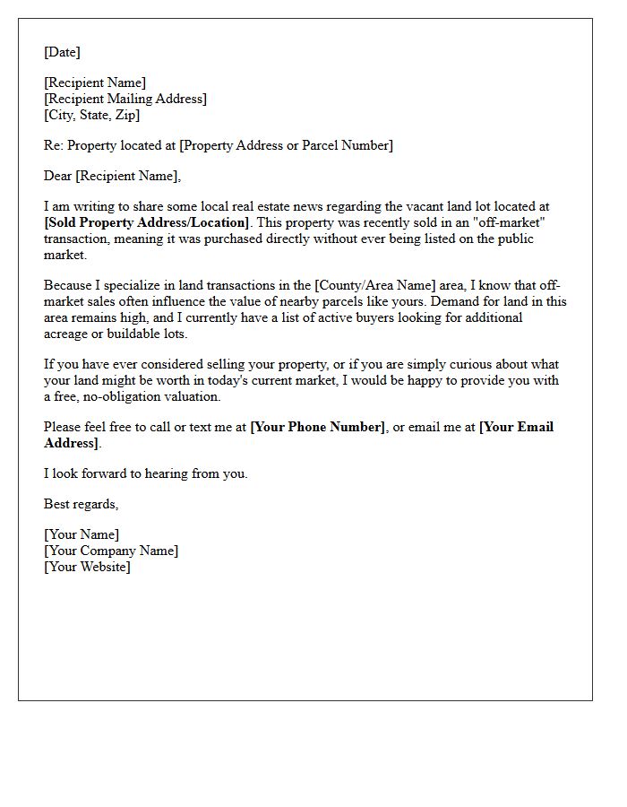 Just Sold Off Market Vacant Land Lot Letter
