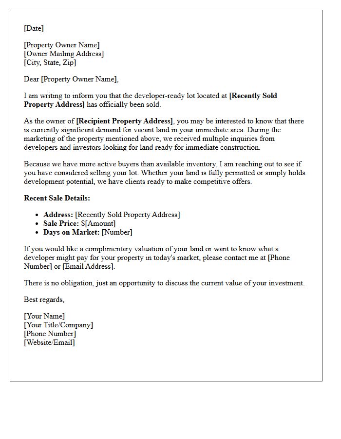 Just Sold Developer Ready Vacant Land Lot Letter