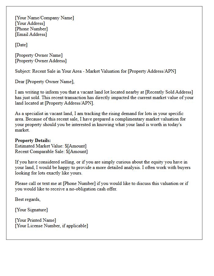 Just Sold Market Valuation Vacant Land Lot Letter