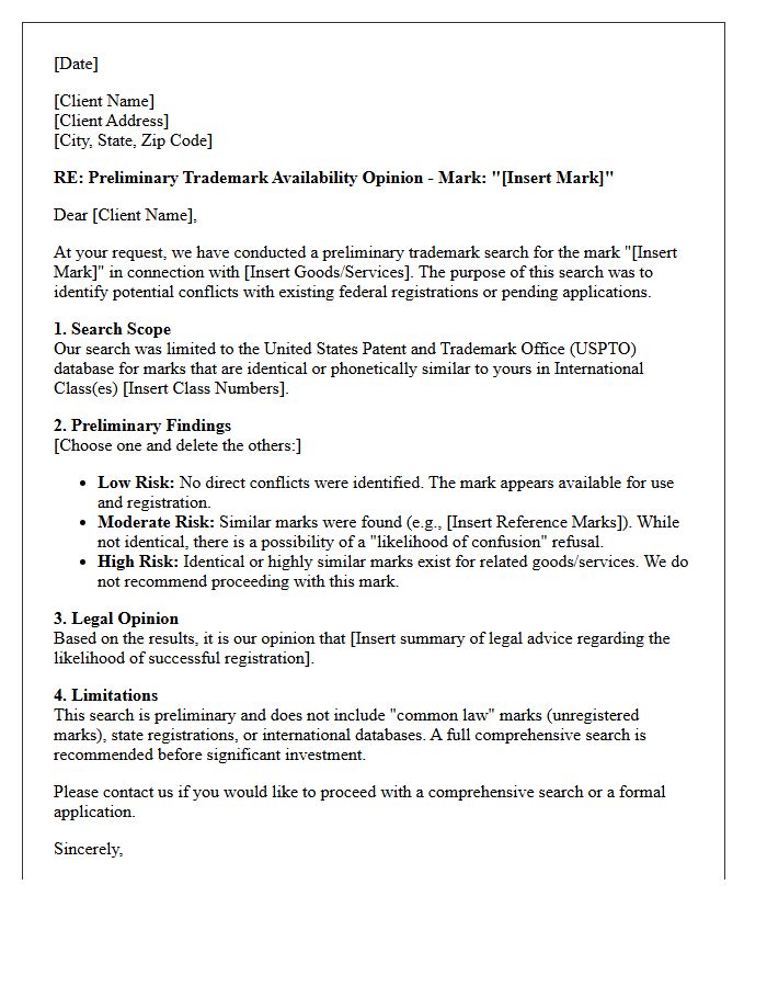 Preliminary Trademark Availability Opinion Letter