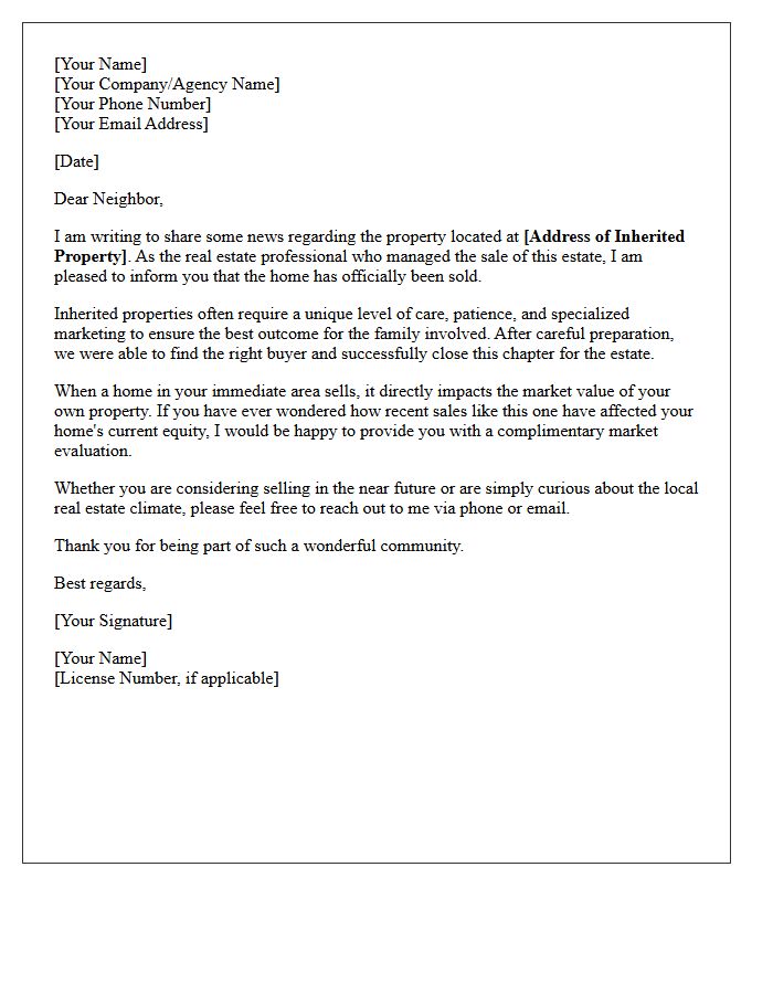 Inherited Property Just Sold Neighborhood Update Letter