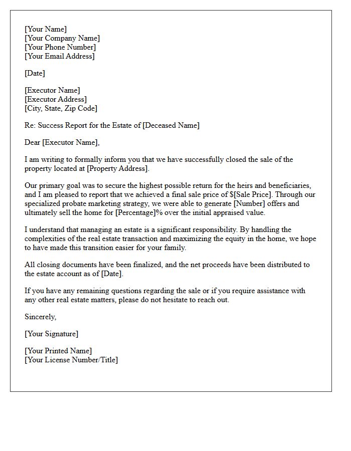 Maximum Value Achieved Probate Estate Sold Letter