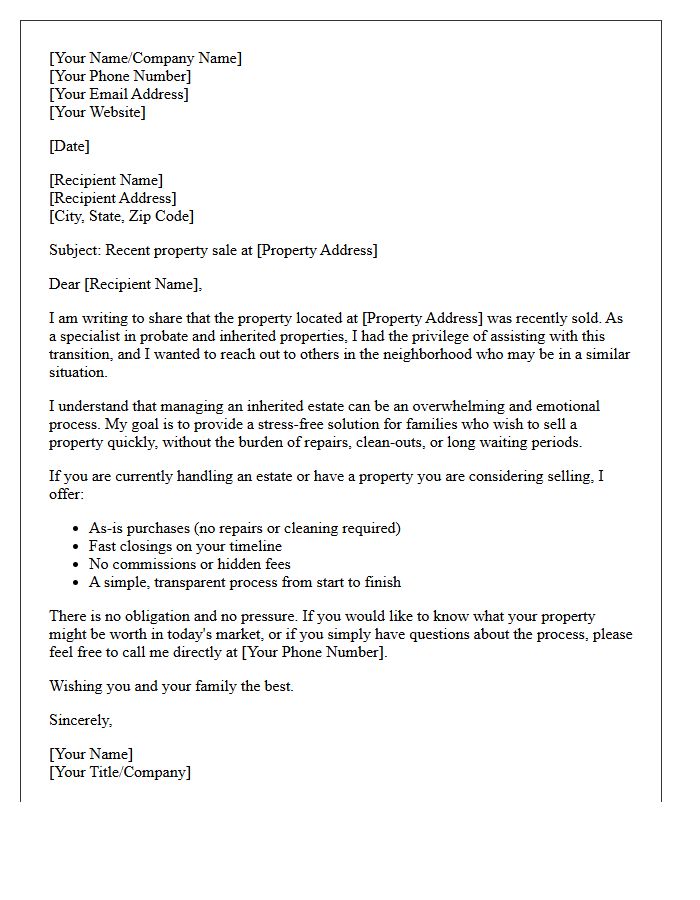Stress-Free Probate Home Just Sold Letter