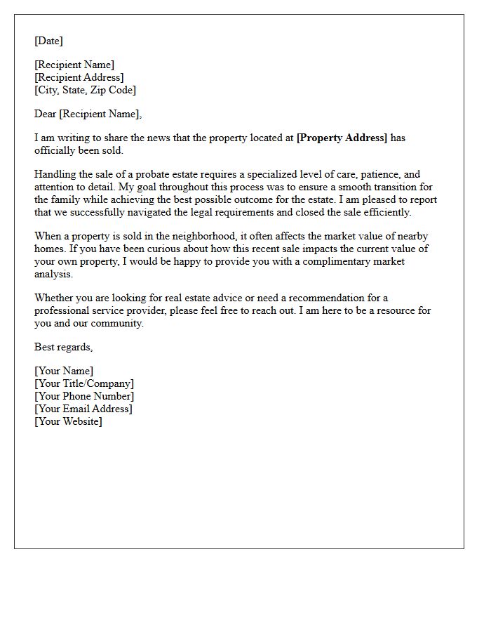 Smooth Transition Probate Estate Just Sold Letter
