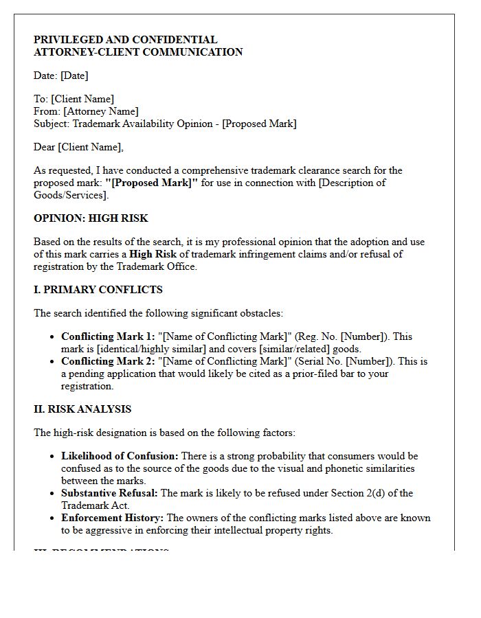High Risk Trademark Availability Opinion Letter
