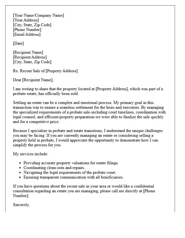 Seamless Settlement Probate Estate Just Sold Letter