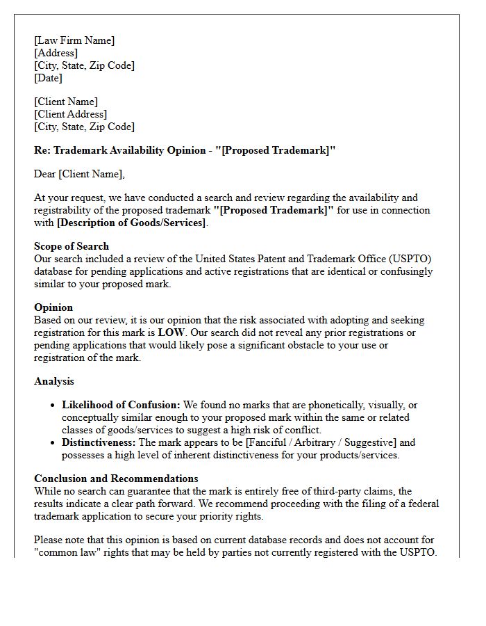Low Risk Trademark Availability Opinion Letter
