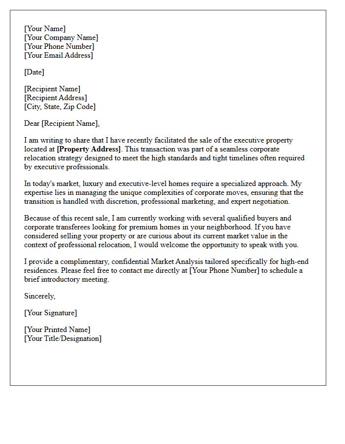 Executive Corporate Relocation Just Sold Letter