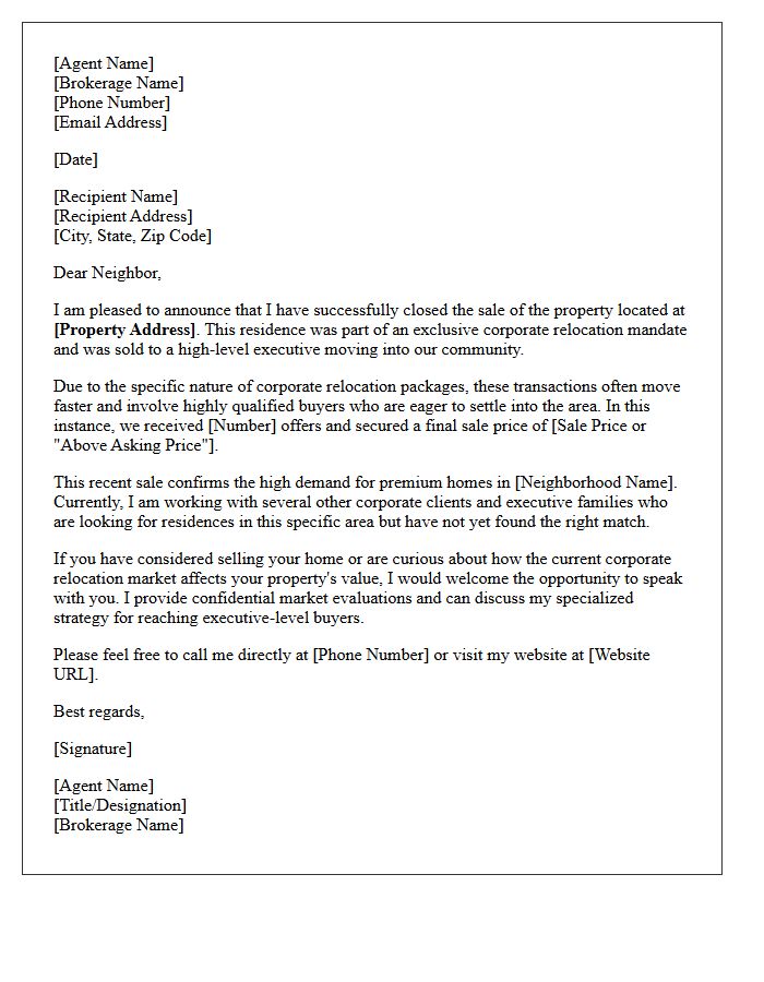 Exclusive Corporate Relocation Just Sold Letter