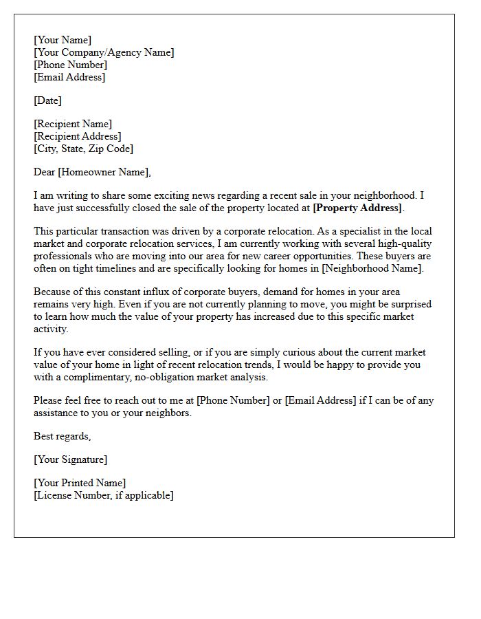 Local Market Corporate Relocation Sold Letter