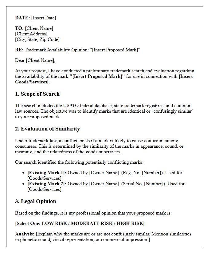 Confusingly Similar Trademark Availability Opinion Letter