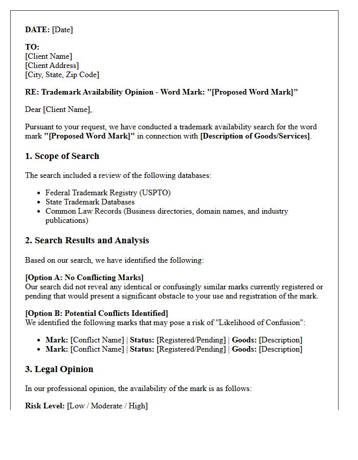 Word Mark Trademark Availability Opinion Letter
