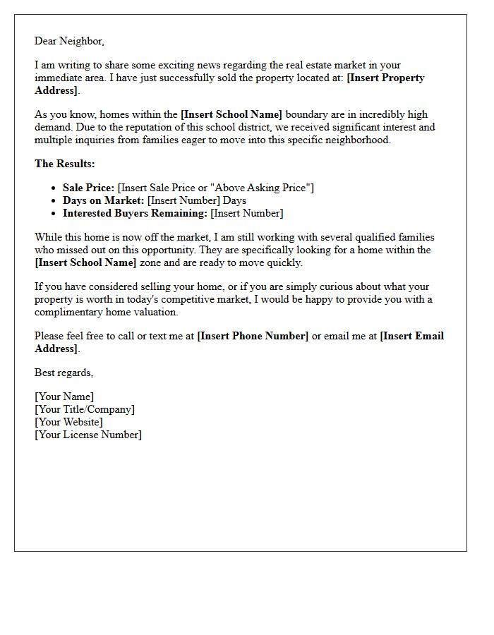 Elite School Boundary Just Sold Letter