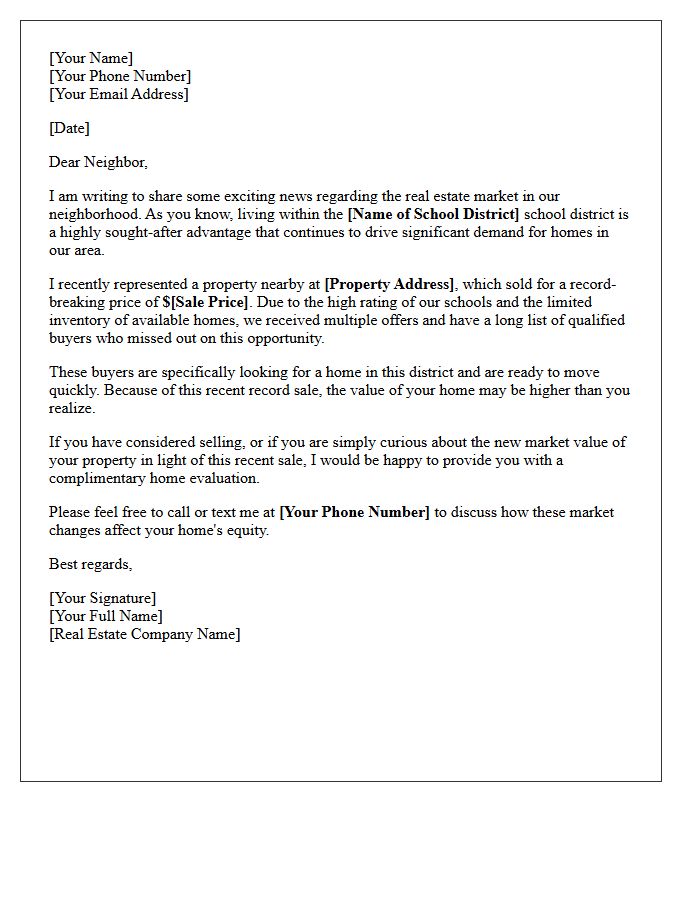 Record Price Highly Rated School District Letter