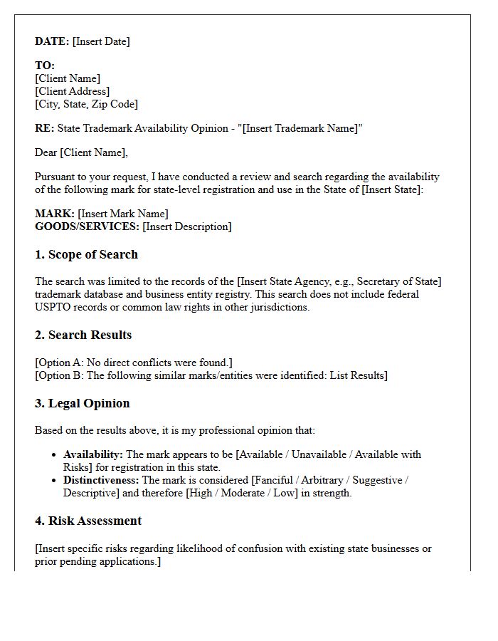 State Level Trademark Availability Opinion Letter
