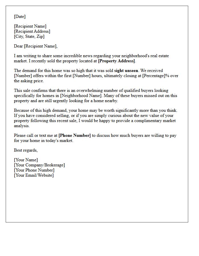 High Demand Sight Unseen Just Sold Letter