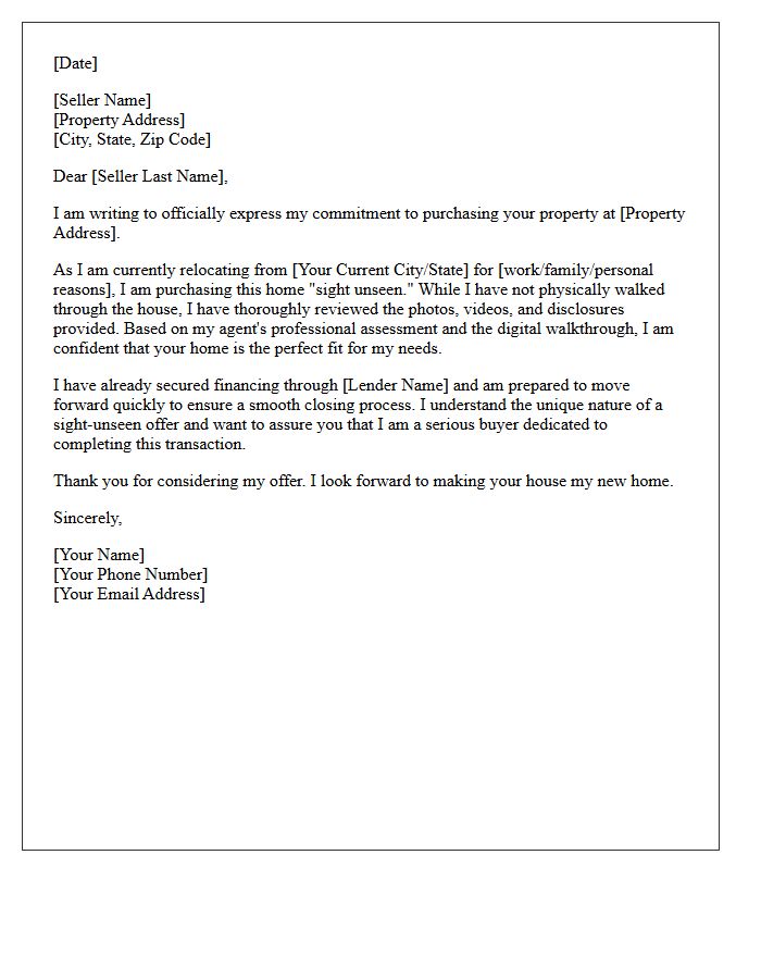 Relocating Buyer Sight Unseen Sold Letter