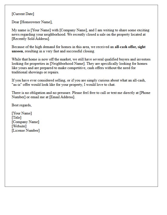 All Cash Offer Sight Unseen Just Sold Letter