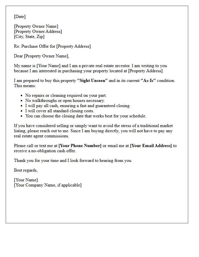 Investor Purchased Sight Unseen Sold Letter