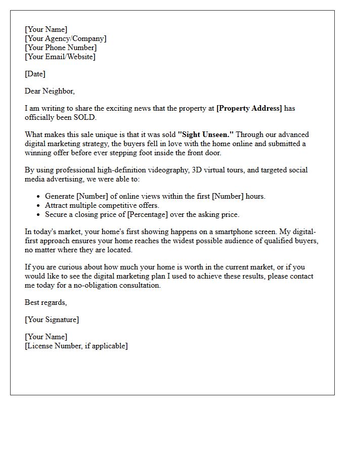 Digital Marketing Success Sight Unseen Sold Letter