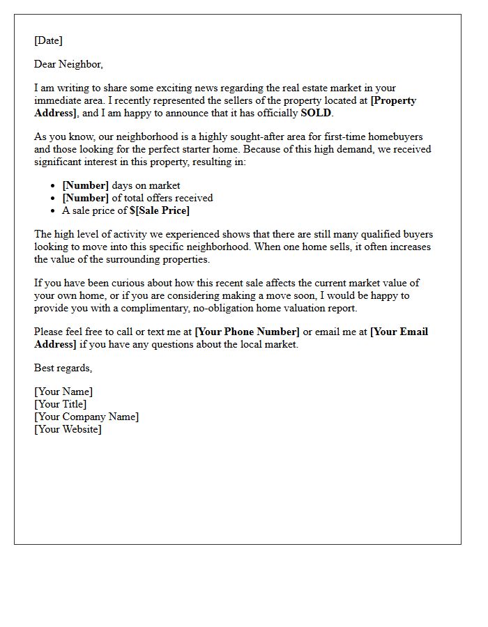 Just Sold Starter Home Neighborhood Update Letter