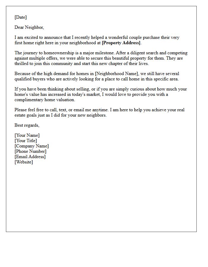 First-Time Homebuyer Success Story Just Sold Letter