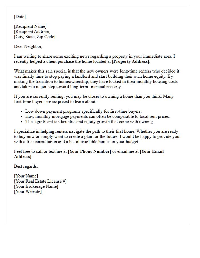 Renter To First-Time Homebuyer Conversion Just Sold Letter
