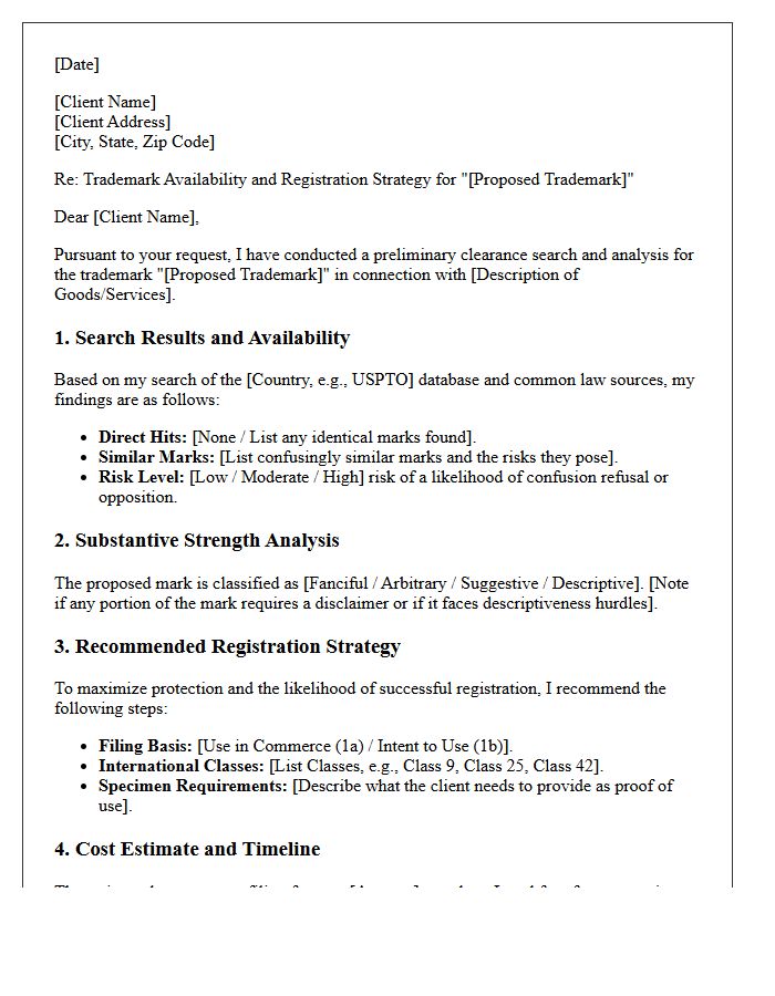 Trademark Availability And Registration Strategy Letter