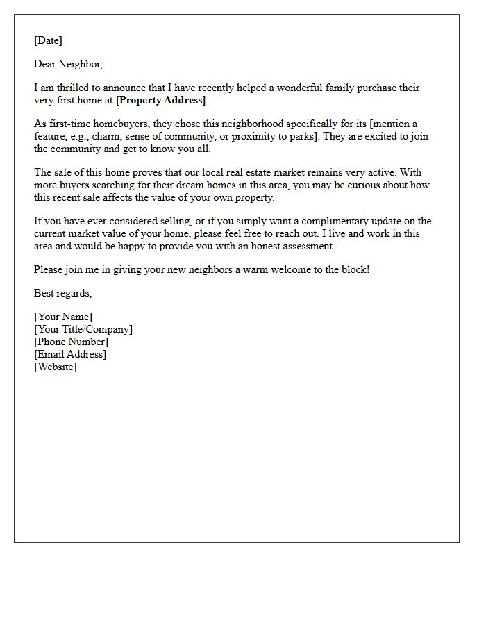 First-Time Homebuyer Community Welcome Just Sold Letter