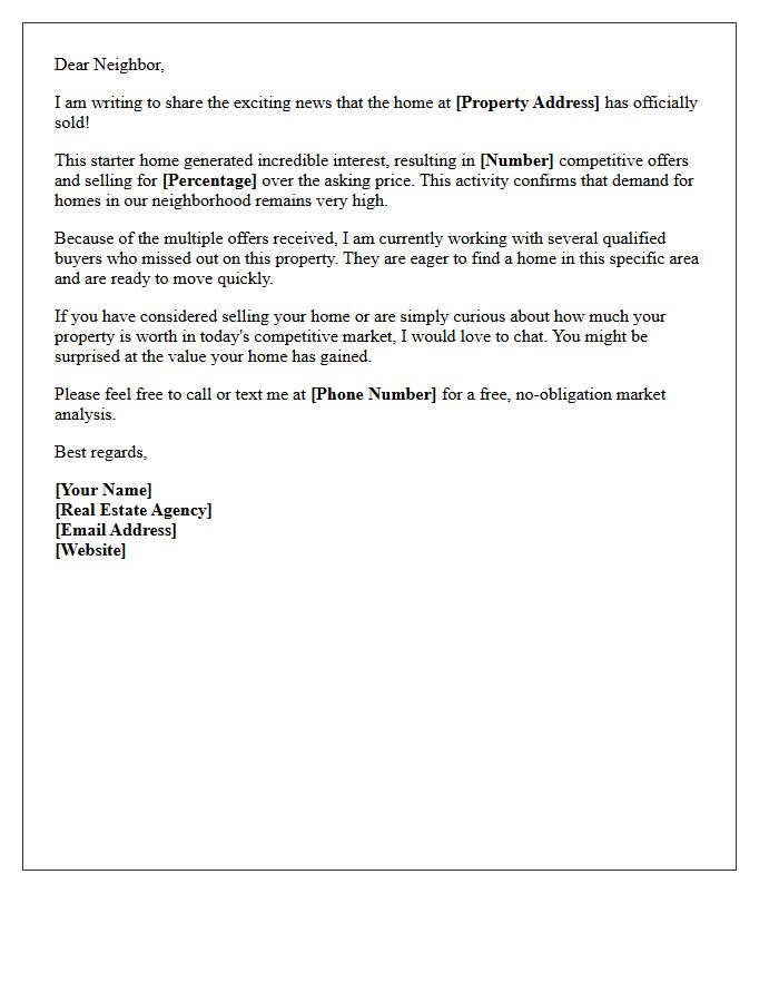 Multiple Offer Starter Home Just Sold Letter