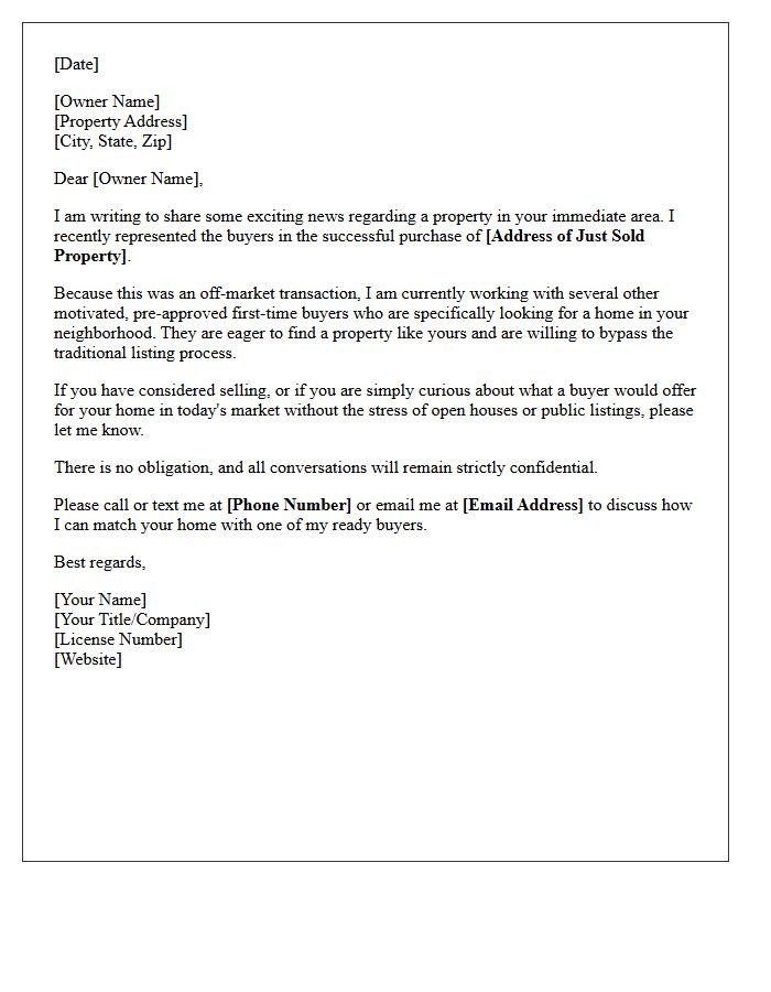 Off-Market First-Time Buyer Match Just Sold Letter