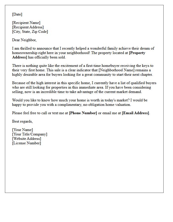 First-Time Homebuyer Dream Realized Just Sold Letter